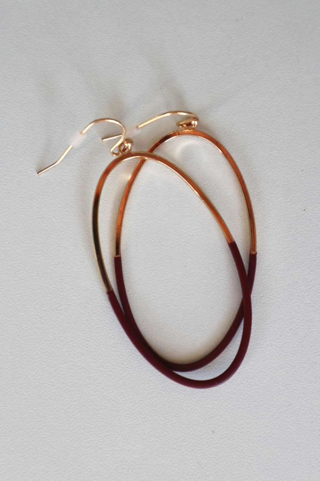 Half Paint Oval Drop Earrings Wine