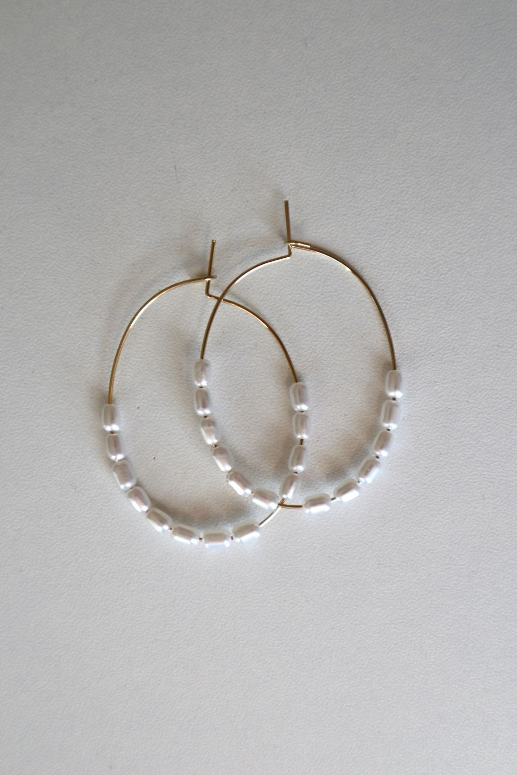 Pearl Bead Wire Hoop Earrings