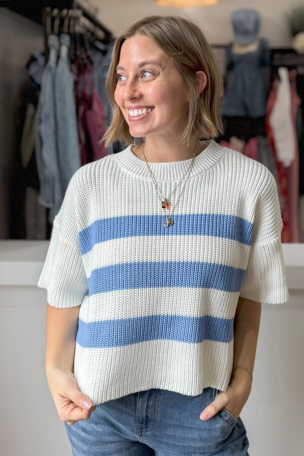 Short Sleeve Striped Sweater Top