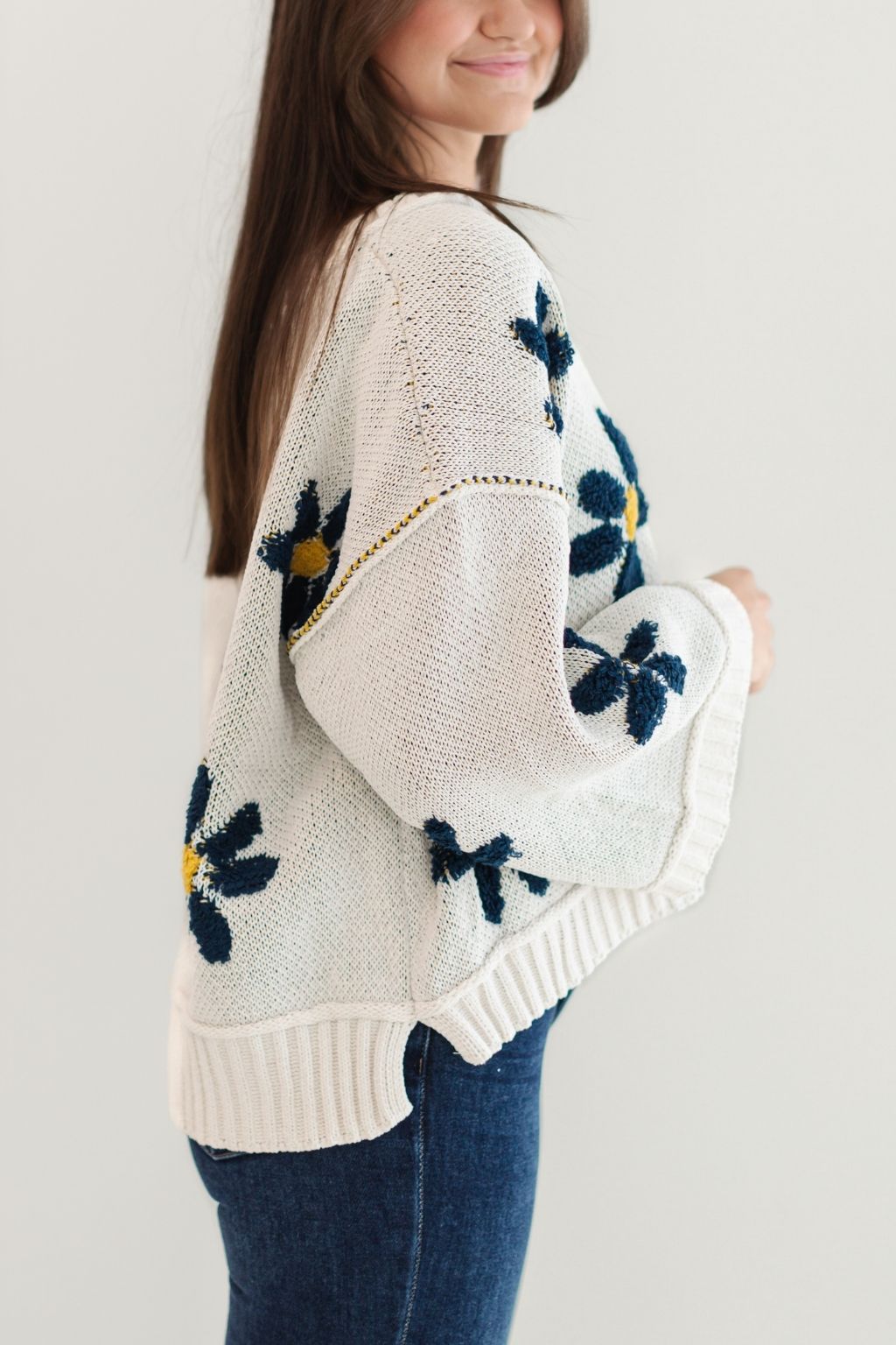 V-Neck Flower Chenille Sweater
