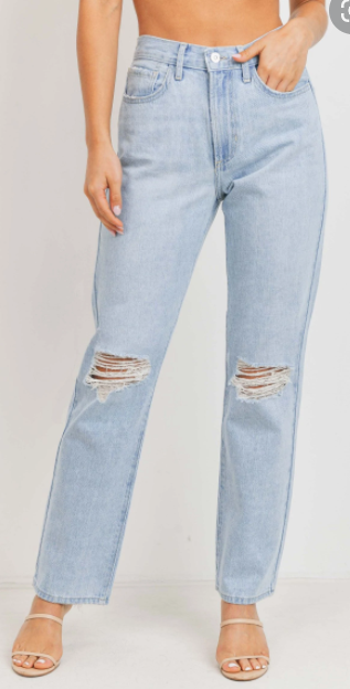 High Rise Knee Distressed Straight