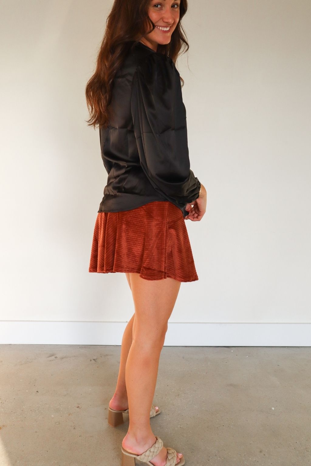Velvet Fit and Flare Mini Skirt Cinnamon