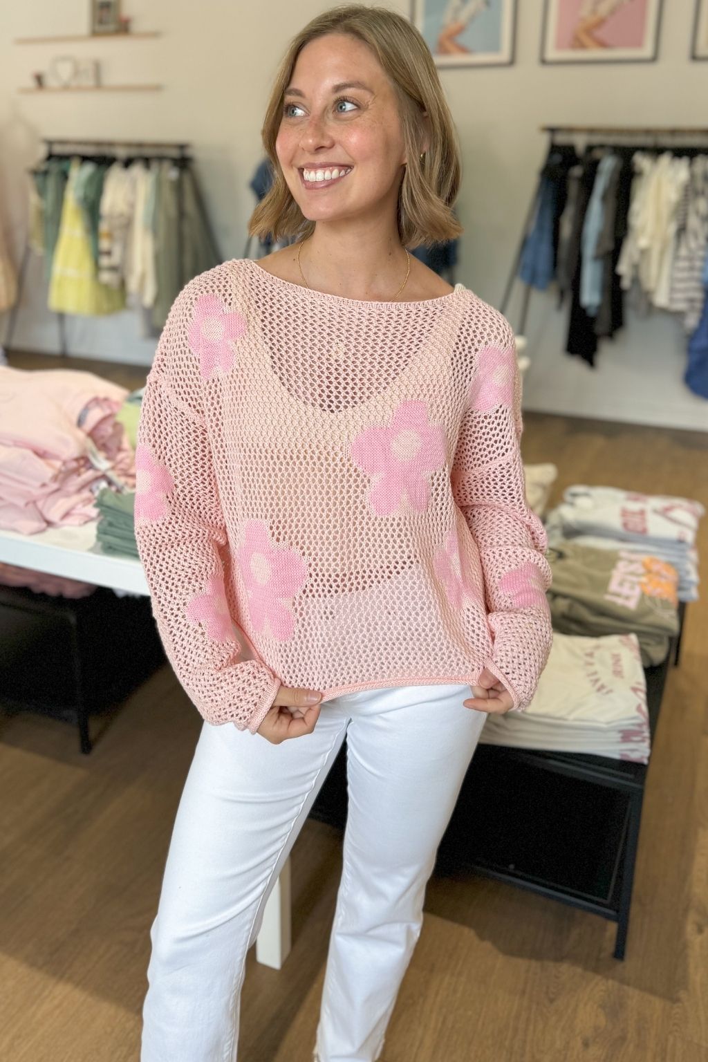 Floral Sweater Top Pink