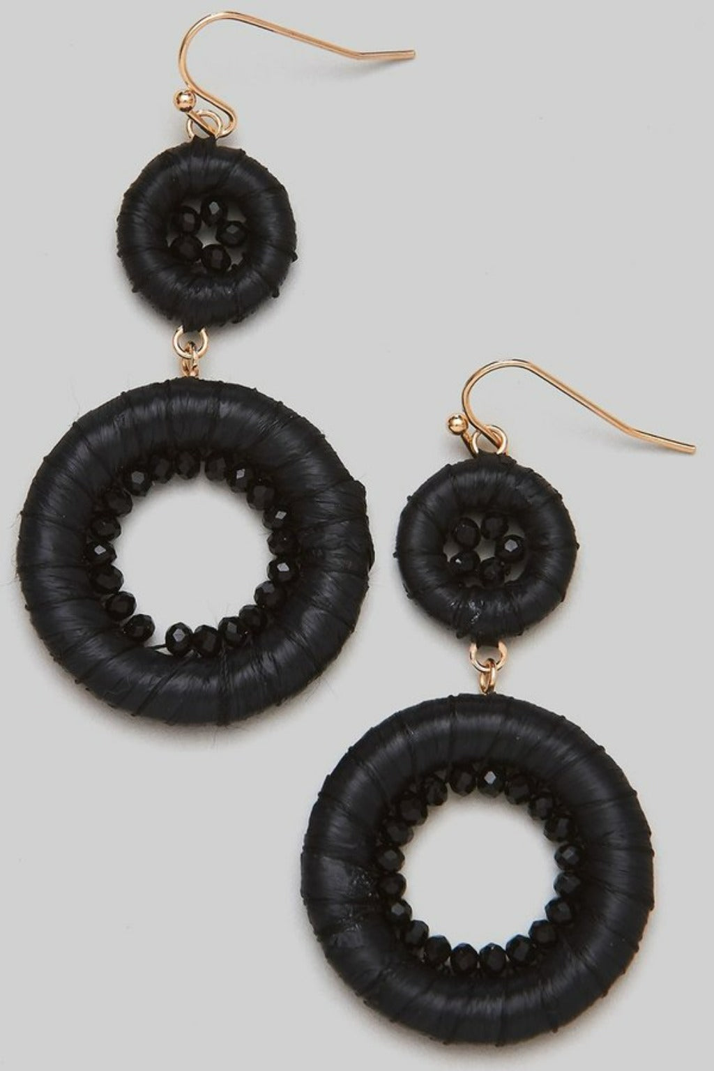Woven and Beaded Drop Earrings Black