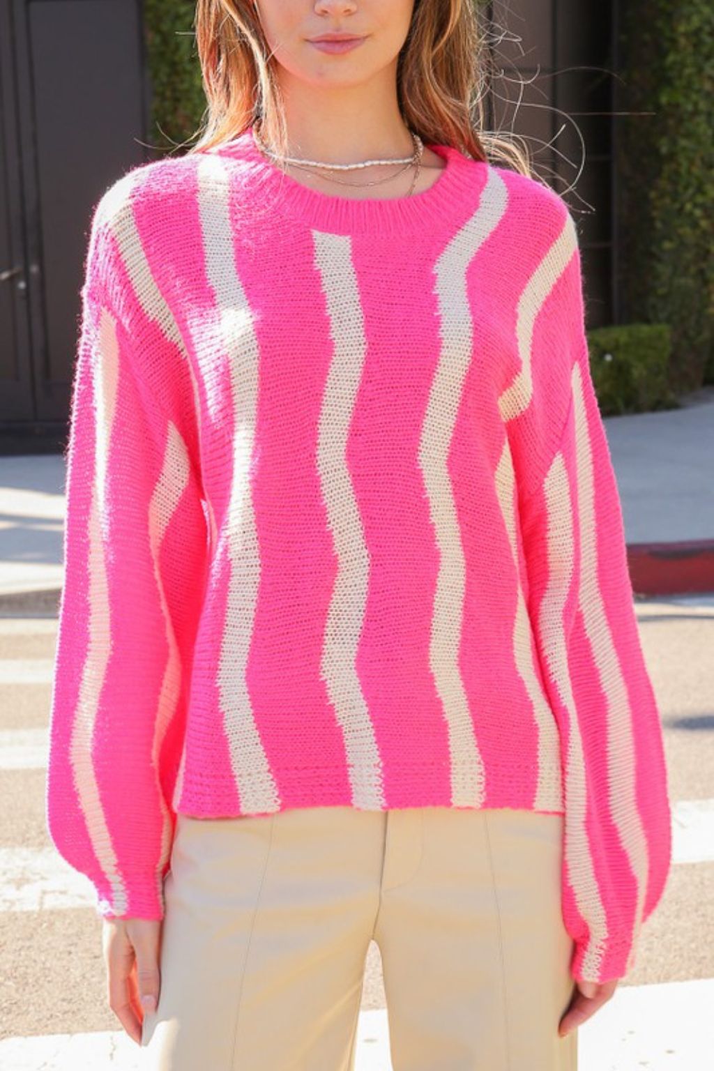 Wave Pattern Drop Shoulder Sweater