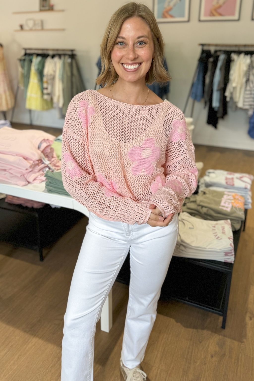 Floral Sweater Top Pink