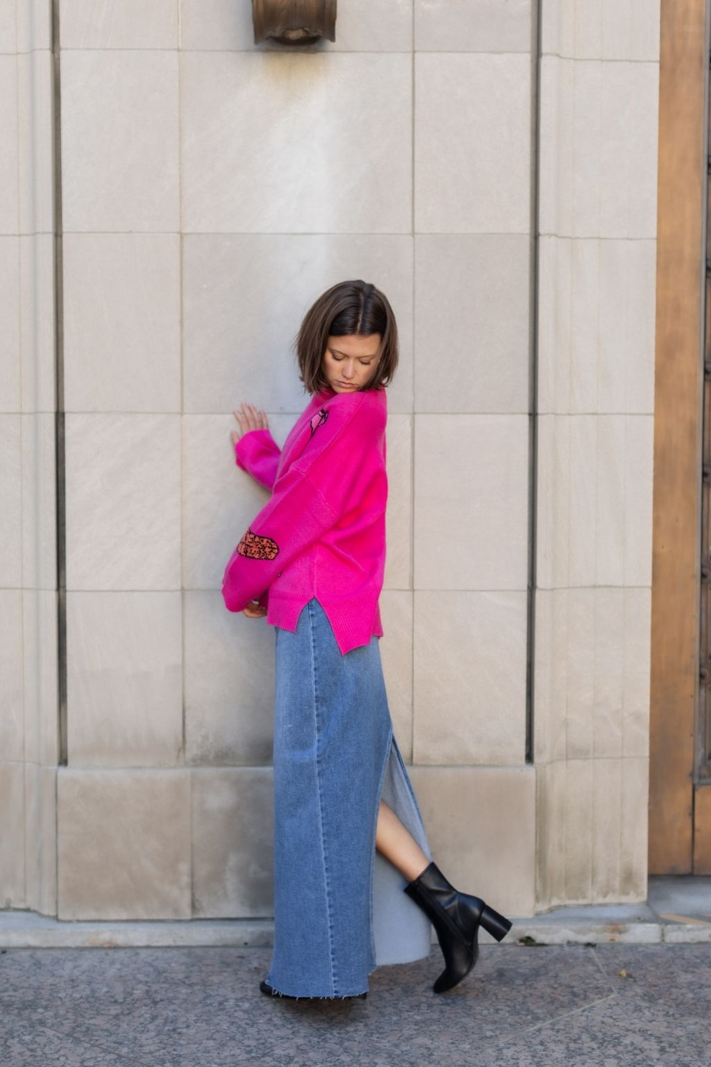 Boot Print Sweater Hot Pink