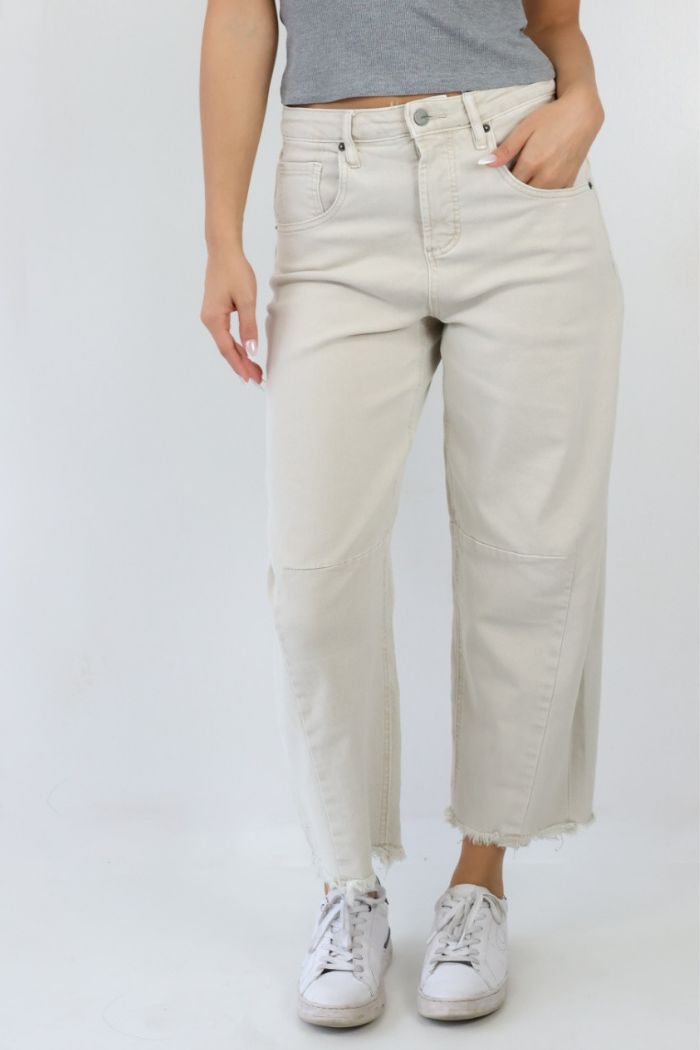 High Rise Adjustable Waist Cropped Barrel Jean in Taupe – Finnleys