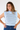 Flutter Sleeve Mock Neck Striped Sweater in Blue