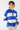 Quarter Button Collared Striped Sweater in Cobalt Blue