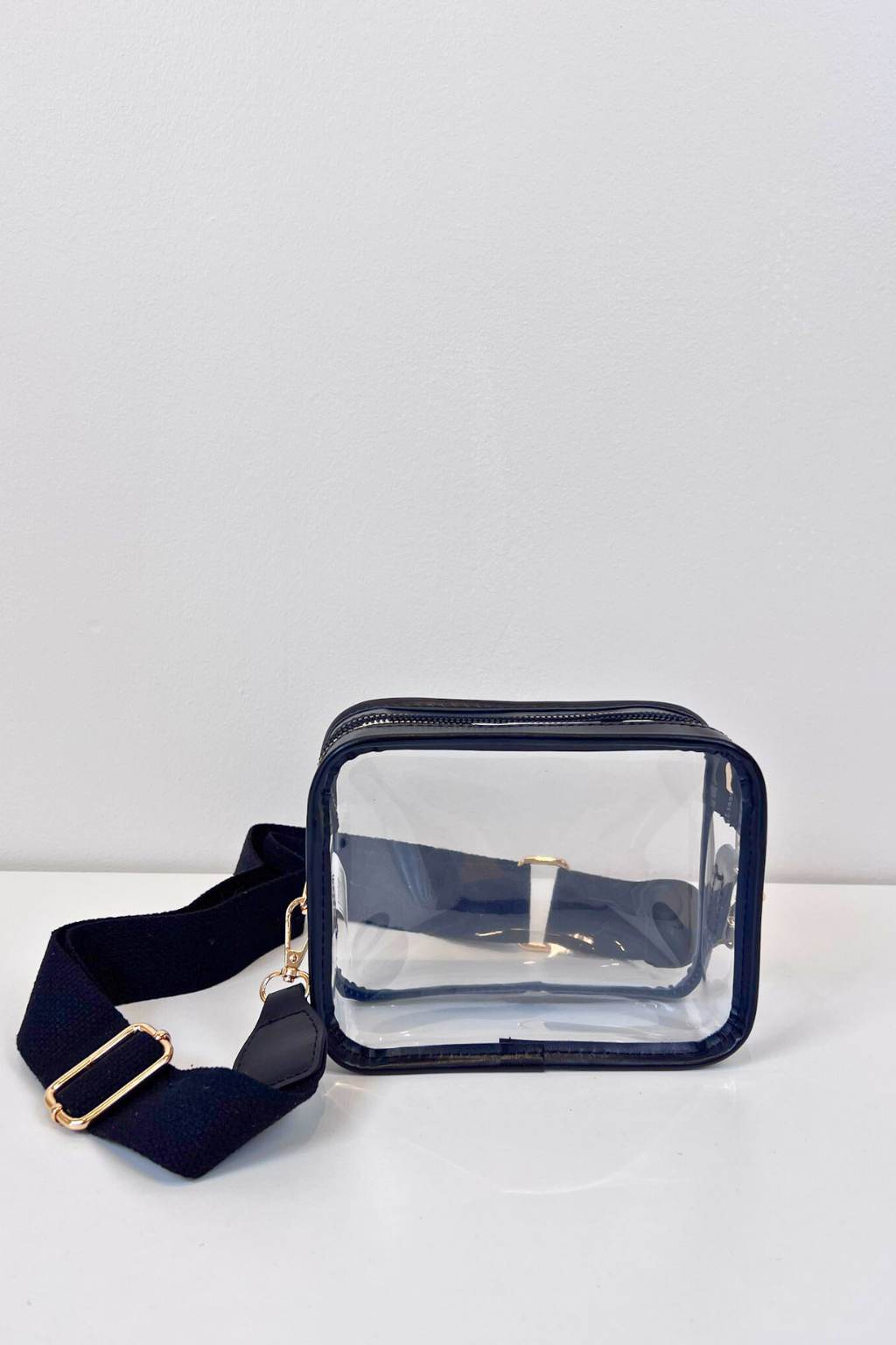 Clear Rectangular Bag with Black Trim and Strap