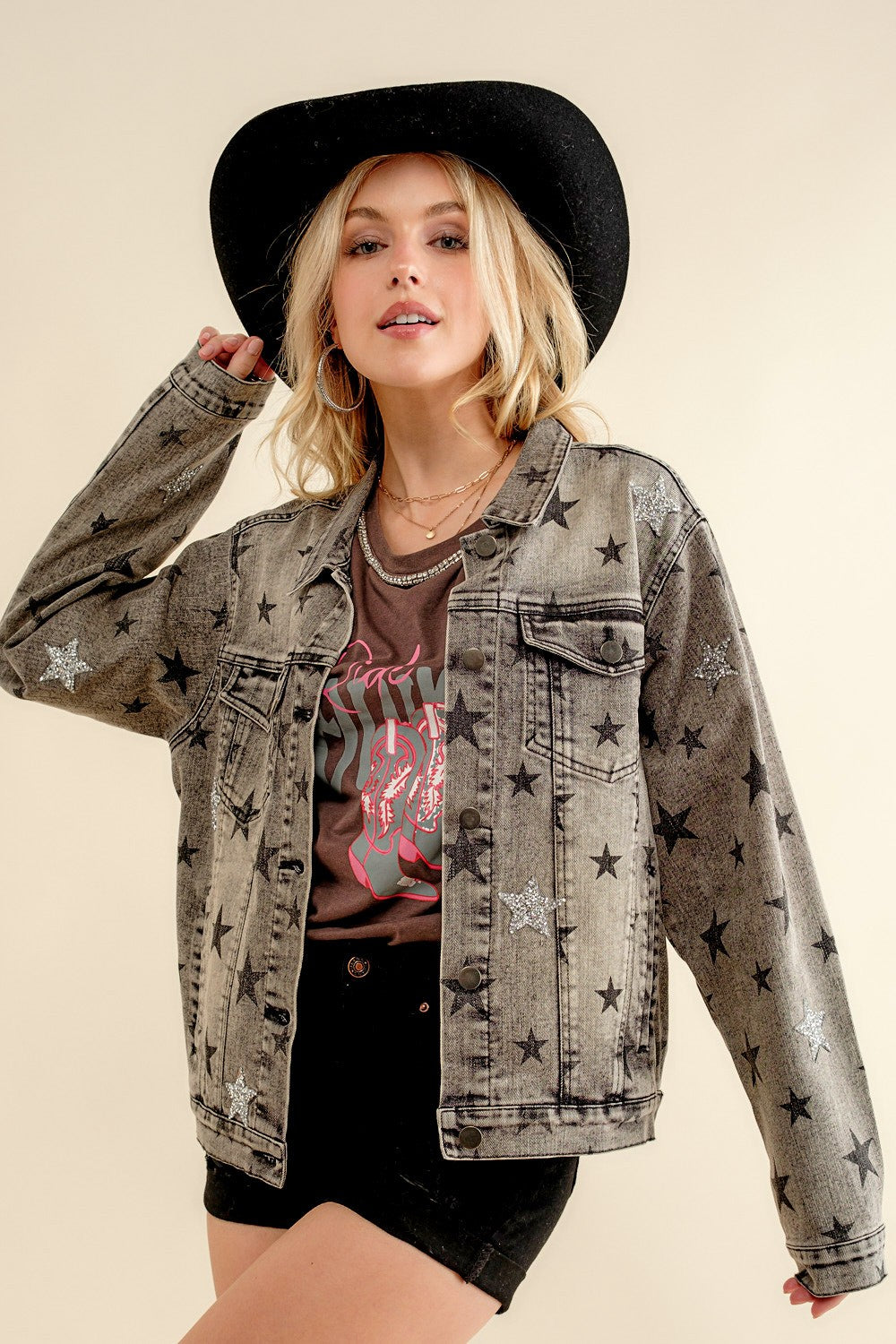 Star Print Denim Jacket