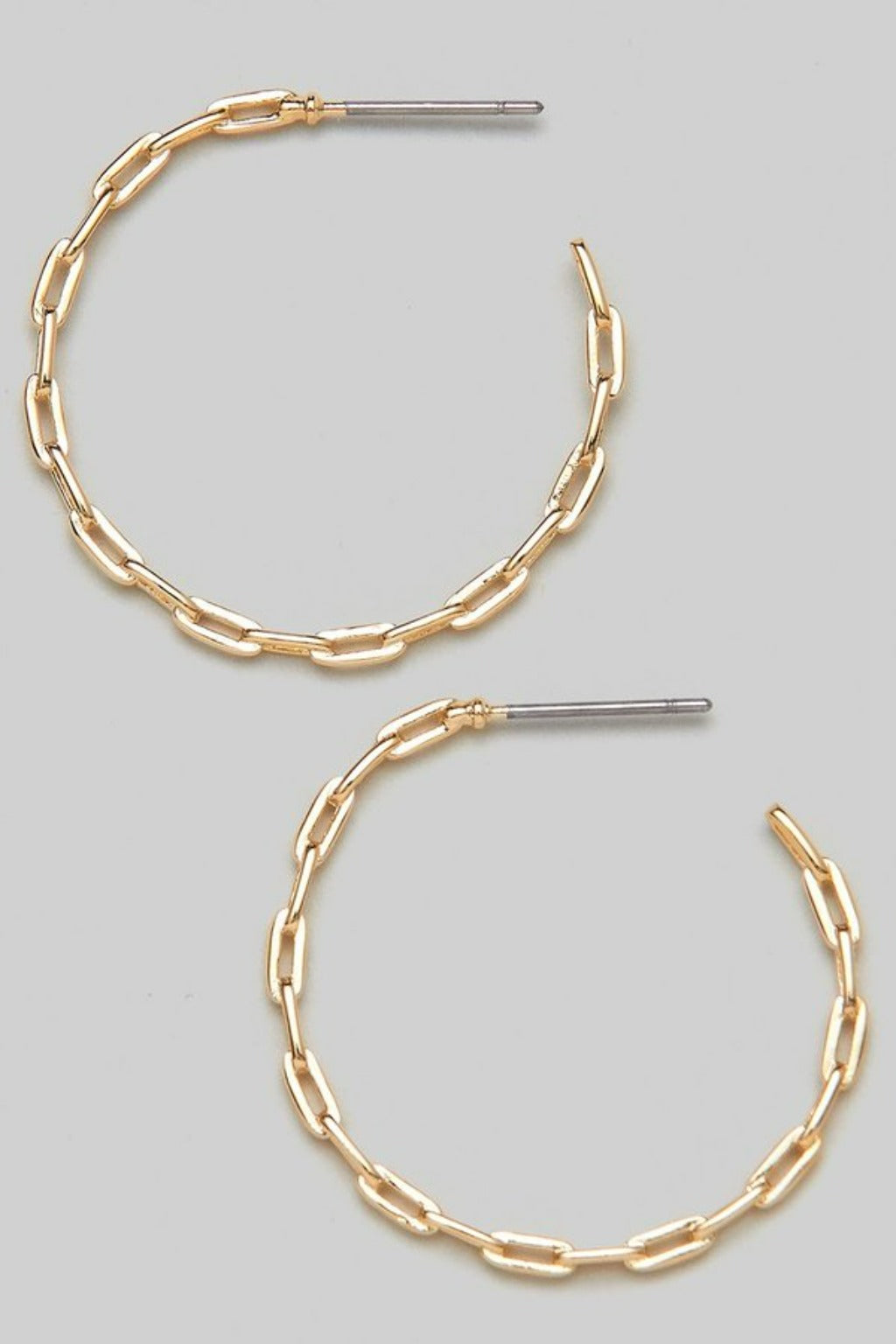 Flat Chain Open Hoop Earrings Gold