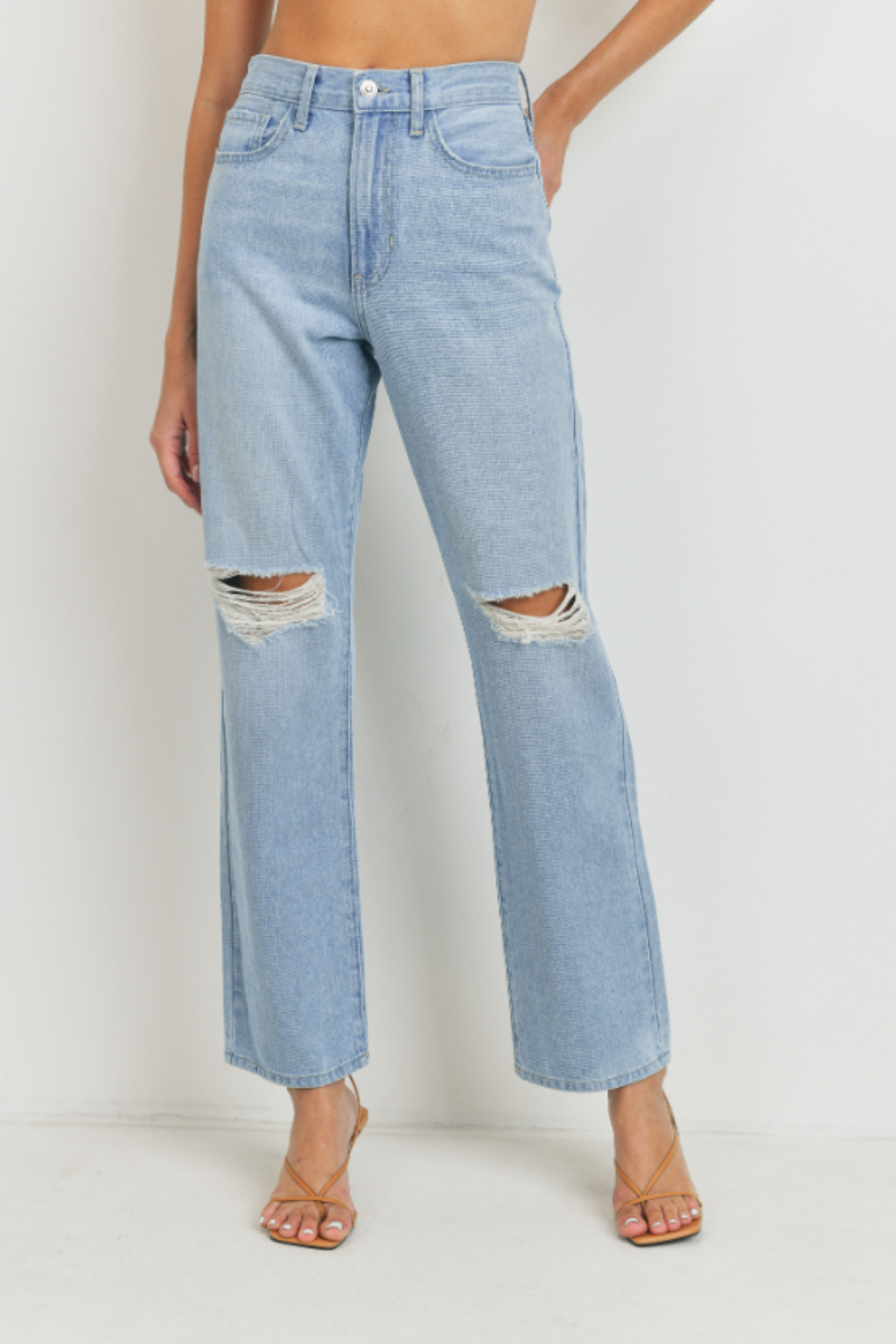 High Rise Knee Distressed Straight