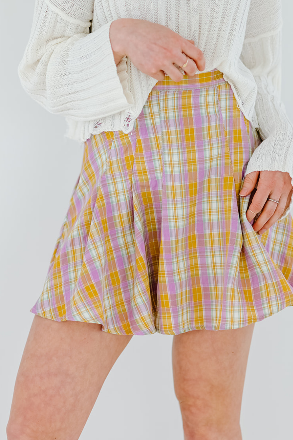 Plaid Pleated Skirt In Pink